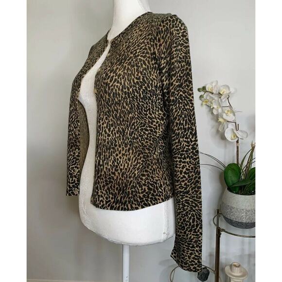 Rena Rowan Leopard Button Front Cardigan Sweater long sleeve brown Sz M/p - Picture 10 of 12